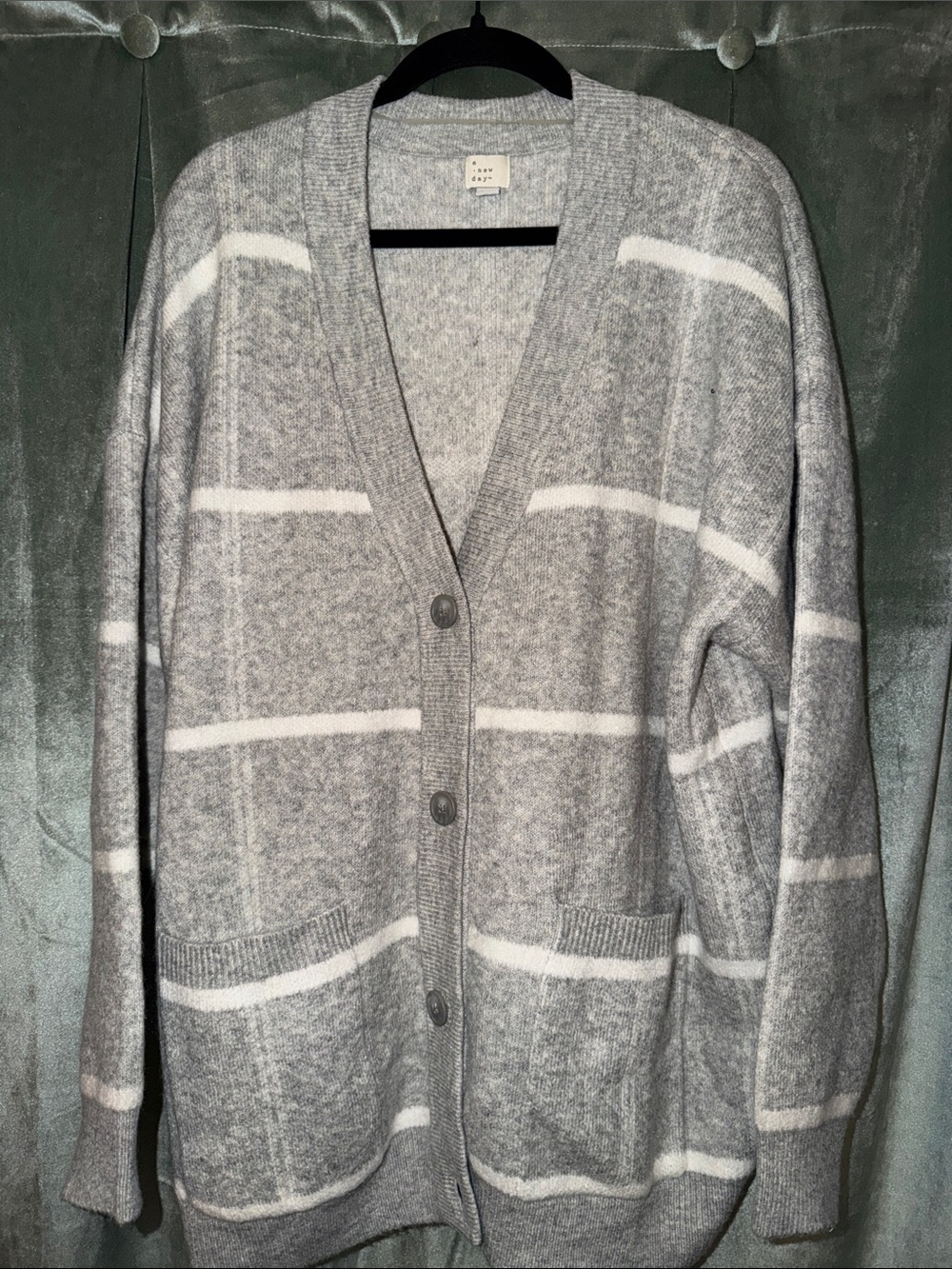 a new day Gray & White Striped V-Neck Cardigan